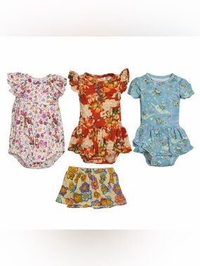 Posh Peanut Size 3-6 Mo LOT Of 4 Baby Bamboo Romper Dress Skort Short Sleeve
